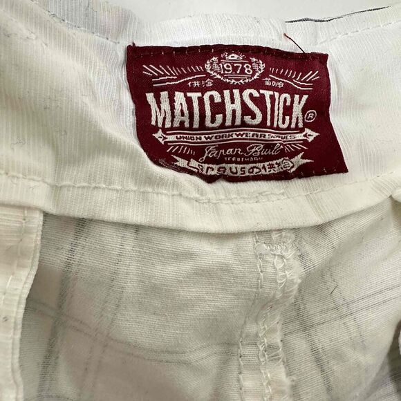 Matchstick Shorts Mens Size XXL/36 White Navy Blue Plaid Cargo Knee Length - Picture 4 of 10